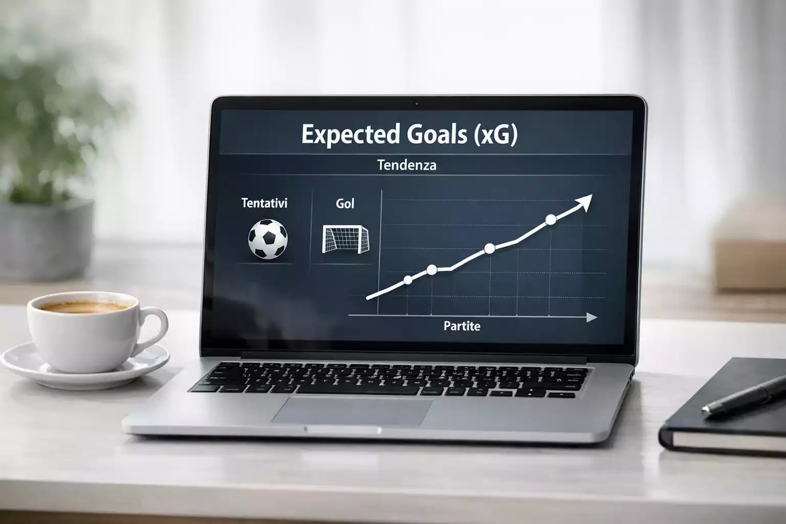 Grafico semplice di statistiche calcistiche su schermo di laptop