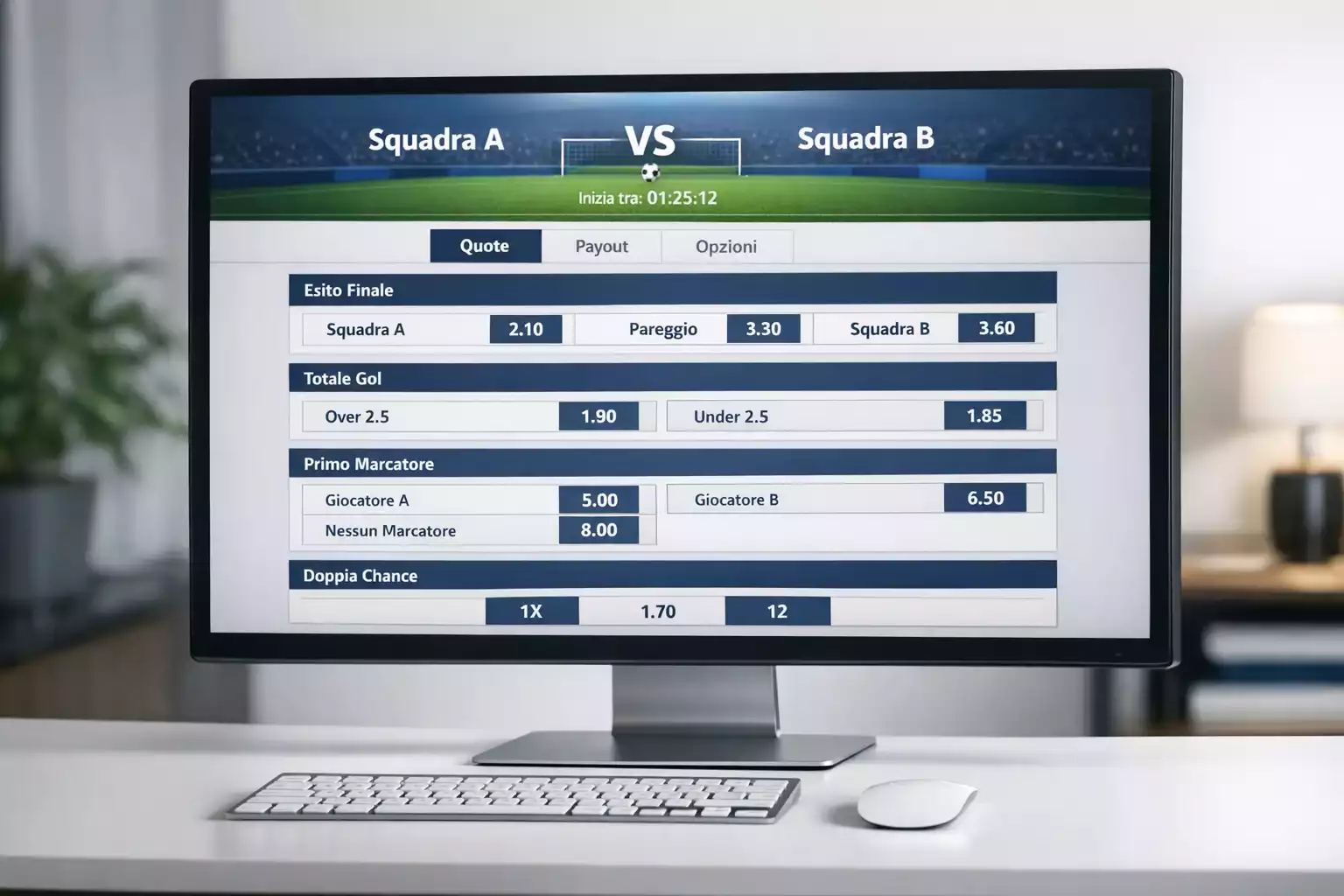 Schermo di computer con quote di scommesse calcio Serie A