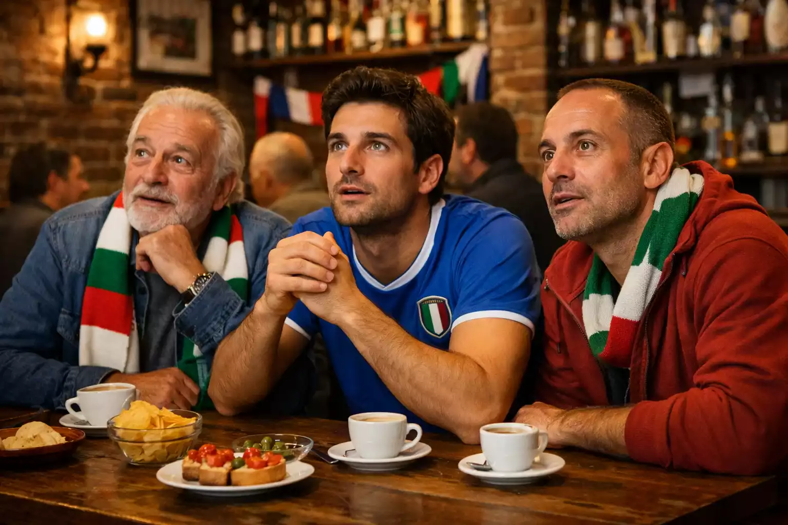 Tifosi italiani che guardano una partita di Serie A al bar