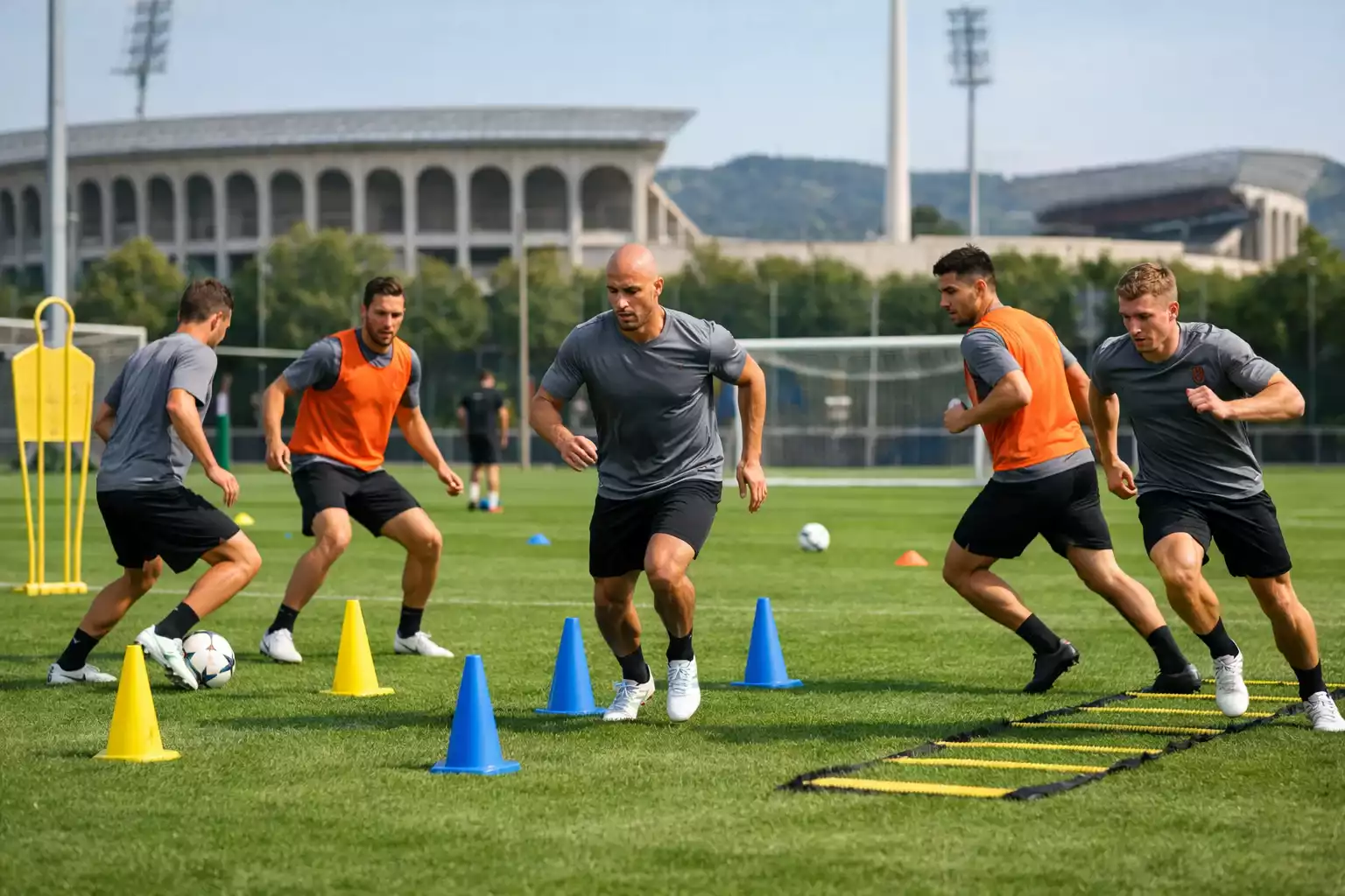 Squadra di calcio Serie A durante allenamento sul campo