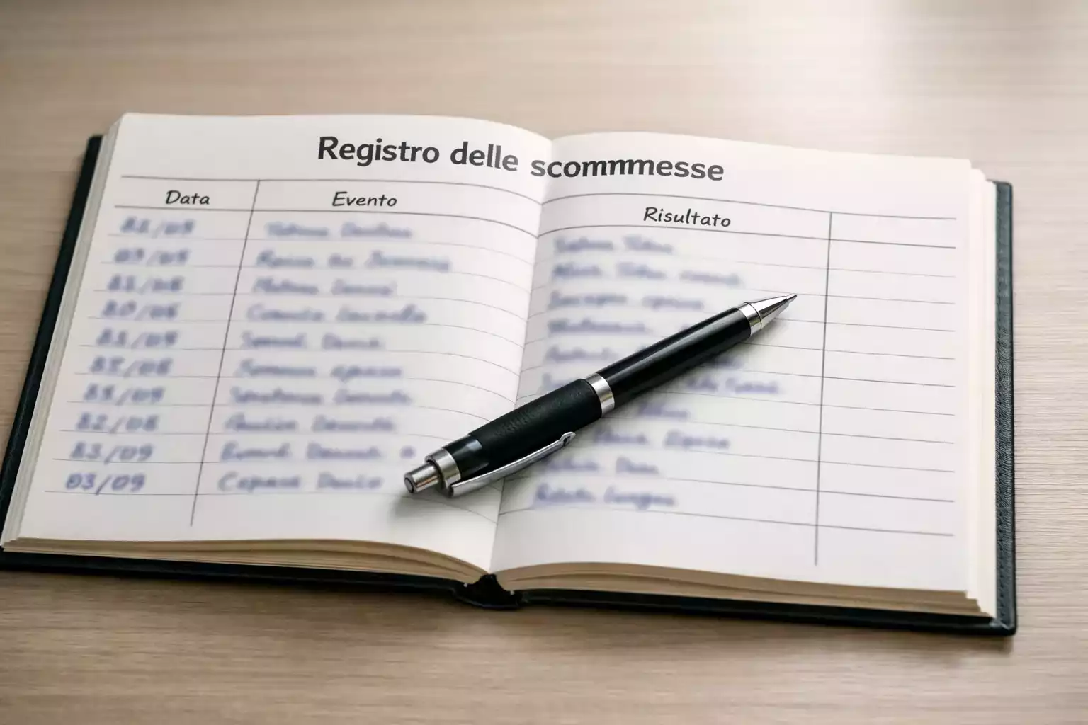 Registro cartaceo con annotazioni di scommesse e risultati